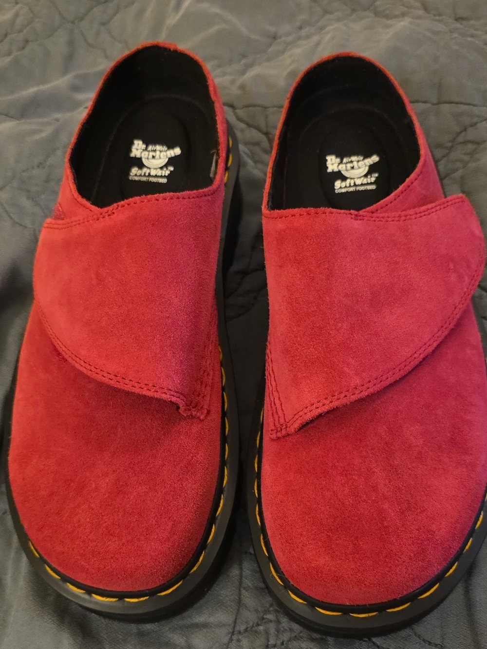 348-Dr. Martens Zebzag Anywair Suede Mules in Fuchsia Pink-unisex